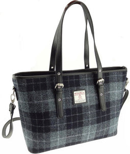 Schoudertas Spey Grijs en Zwart - Groot - Ritssluiting - Harris Tweed - Glen Appin of Scotland
