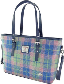 Schoudertas Spey Zacht Blauw met Roze - Groot - Ritssluiting - Harris Tweed - Glen Appin of Scotland