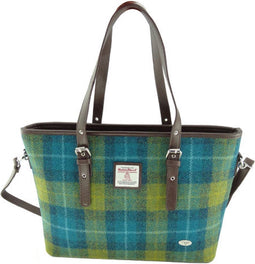 Schoudertas Spey Zeeblauw en Limegroen - Groot - Ritssluiting - Harris Tweed - Glen Appin of Scotland