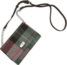 Schoudertas Strathy Gedempt Groen en Paars - Portemonnee - Harris Tweed - Glen Appin of Scotland