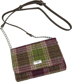 Schoudertas Strathy Heide Paars met Groen - Portemonnee - Harris Tweed - Glen Appin of Scotland