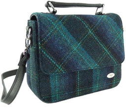 Schoudertas Thurso Blauw met Turquoise ruit - 23x24x9 - Harris Tweed - Glen Appin of Scotland