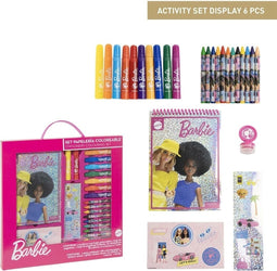 Schrijfset Barbie 27 Onderdelen: Krijtjes, Kleurboek, Kleurstiften, Markeerstiften, Stickervellen, Stempel - Roze
