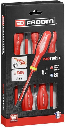 Schroevendraaierset Facom Protwist Isolated 1000V AT5VE.PB Plat Pozidriv 5 Onderdelen