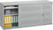 Schuifdeurkast met geperforeerde deuren breed 160CM diep 45CM hoogte 72,5CM bladkleur Wit framekleur Aluminium (RAL9006)