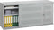 Schuifdeurkast met geperforeerde deuren breed 160CM diep 45CM hoogte 72,5CM bladkleur Lichtgrijs framekleur Wit (RAL9010)