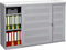 Schuifdeurkast met geperforeerde deuren breed 166CM diep 40CM hoogte 100CM bladkleur Halifax Eiken framekleur Wit (RAL9010)