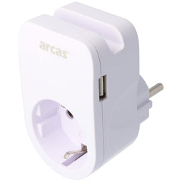 Schuko adapter plug 1-way with 2x USB charging socket and practical mobile phone holder