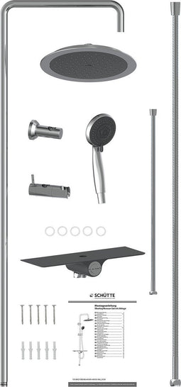 SCHÜTTE Aquastar Douchesysteem - Regendouche - Geïntegreerd Planchet met Push-Button Omsteller - Chroom & Antraciet