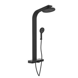 SCHÜTTE Samoa Rain Douchesysteem - Regendouche - met Thermostatische Douchekraan - Geïntegreerd glazen Planchet met Push-Button Omsteller - Hartafstand 150 mm - Zwart Mat