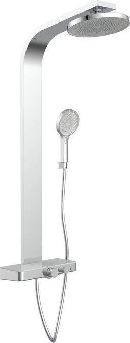 SCHÜTTE Samoa Rain Douchesysteem - Regendouche - met Thermostatische Douchekraan - Geïntegreerd glazen Planchet met Push-Button Omsteller - Hartafstand 150 mm - Chroom & Lichtgrijs