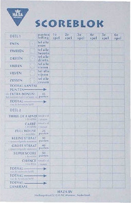 Scoreblok Yahtzee | 5 stuks
