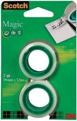 Scotch plakband Magic Tape formaat 19 mm x 7.5 m blister met 2 rolletjes