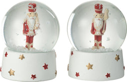 J-Line decoratie Sneeuwbol Notenkraker - polyresin - wit/rood - small - 2 stuks