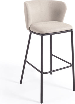 Kave Home Ciselia - Kruk - Chenille stof zwart staal - Beige (1 stuk)