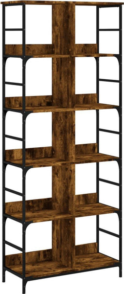 vidaXL - Boekenrek - 78,5x33x188,5 - cm - bewerkt - hout - gerookt - eikenkleurig