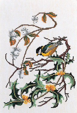 Thea Gouverneur - Borduurpakket met telpatroon - 913A - Voorgesorteerde DMC Garens - Koolmees - Aida - 25 cm x 30 cm - DIY Kit