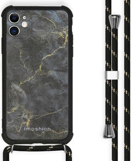 iMoshion iPhone 11 - Hoesje met Koord - Verstelbaar Koord - Zwart / Black Marble
