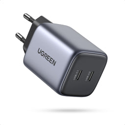 Ugreen Nexode 45W GaN USB-C oplader - 2x USB-C poorten - Snelladen - Grijs