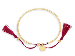 Scmyk BG-263 - Goudkleurige armband met verstelbare lengte en flosjes - Donkerroze sluiting