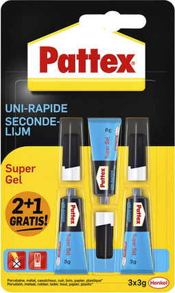 Secondelijm Pattex super gel 3gr 2+1 gratis | 12 stuks