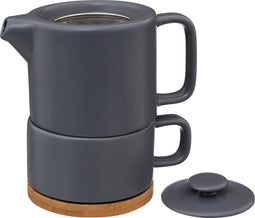 Secret de Gourmet 3 in 1 Theepot + Kopje + Onderzetter Keramiek - Blauwgrijs