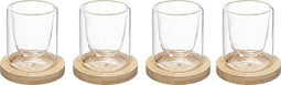 Secret de gourmet espresso kopjes set 4 stuks met onderzetter van bamboe - dubbelwandig - 8 cl - In cadeaudoosje