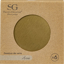 Secret de Gourmet Onderzetters voor glazen - 6x stuks - metallic goud - metaal - 10 x 10 cm - luxe