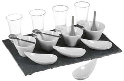 Secret de Gourmet Serveerplank/amuse/aperitief hapjes - leisteen/porselein - wit - voor 4x personen - 17-delig - keuken/tafelen