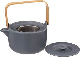 Secret de Gourmet Theepot in keramiek met bamboe 80cl - Handvat, zeef, filter - Blauwgrijs