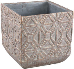 PTMD Jenah Brown Cement Pot Cross Pattern Square XL