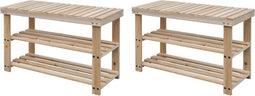 vidaXL - Schoenenrekken - met - bank - 2 - st - massief - hout