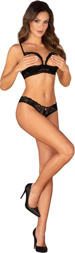 Obsessive - Serafia Tweedelige Open Set - Zwart