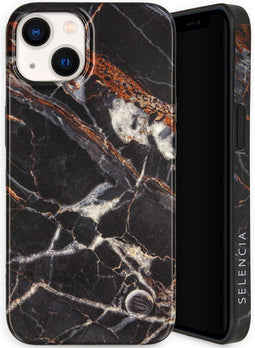 Selencia Aurora Fashion Backcover geschikt voor de iPhone 13 - Duurzaam hoesje - 100% gerecycled - Zwart Marmer