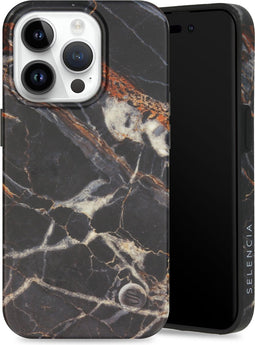 Selencia Aurora Fashion Backcover geschikt voor de iPhone 14 Pro - Duurzaam hoesje - 100% gerecycled - Zwart Marmer