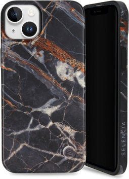 Selencia Aurora Fashion Backcover geschikt voor de iPhone 15 Plus - Duurzaam hoesje - 100% gerecycled - Zwart Marmer