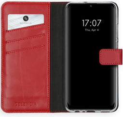 Selencia Hoesje Geschikt voor Huawei P Smart (2020) Hoesje Met Pasjeshouder - Selencia Echt Lederen Bookcase - Rood