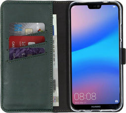 Selencia Hoesje Geschikt voor Huawei P20 Lite Hoesje Met Pasjeshouder - Selencia Echt Lederen Bookcase - Groen