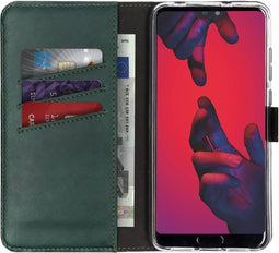 Selencia Hoesje Geschikt voor Huawei P20 Pro Hoesje Met Pasjeshouder - Selencia Echt Lederen Bookcase - Groen