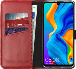 Selencia Hoesje Geschikt voor Huawei P30 Lite Hoesje Met Pasjeshouder - Selencia Echt Lederen Bookcase - Rood