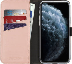 Selencia Hoesje Geschikt voor iPhone 11 Pro Hoesje Met Pasjeshouder - Selencia Echt Lederen Bookcase - Roze
