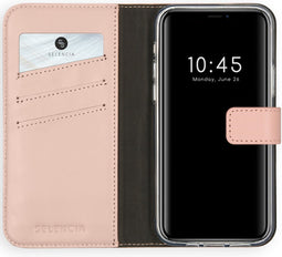 Selencia Hoesje Geschikt voor iPhone 12 Pro / 12 Hoesje Met Pasjeshouder - Selencia Echt Lederen Bookcase - Roze