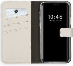 Selencia Hoesje Geschikt voor iPhone 12 Pro Max Hoesje Met Pasjeshouder - Selencia Echt Lederen Bookcase - Lichtgrijs
