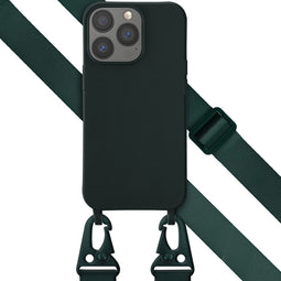 Selencia Hoesje Geschikt voor iPhone 13 Pro Hoesje Met Koord - Selencia Siliconen hoesje met afneembaar koord - Donkergroen