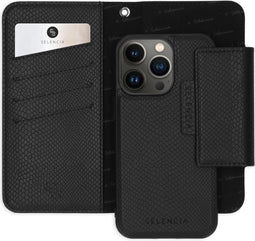 Selencia Hoesje Geschikt voor iPhone 13 Pro Hoesje Met Pasjeshouder - Selencia Llyr 2-in-1 Uitneembare Slang Bookcase - Zwart