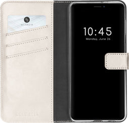 Selencia Hoesje Geschikt voor iPhone 13 Pro Max Hoesje Met Pasjeshouder - Selencia Echt Lederen Bookcase - Lichtgrijs