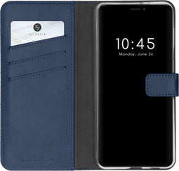 Selencia Hoesje Geschikt voor iPhone 13 Pro Max Hoesje Met Pasjeshouder - Selencia Echt Lederen Bookcase - Blauw