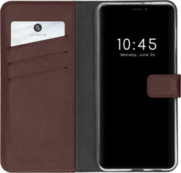 Selencia Hoesje Geschikt voor iPhone 13 Pro Max Hoesje Met Pasjeshouder - Selencia Echt Lederen Bookcase - Bruin