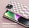 Selencia Hoesje Geschikt voor iPhone 14 Hoesje Met Koord - Selencia Siliconen design hoesje met afneembaar koord - Roze / Irregular Check Sand Pink
