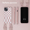 Selencia Hoesje Geschikt voor iPhone 14 Hoesje Met Koord - Selencia Siliconen design hoesje met afneembaar koord - Roze / Irregular Check Sand Pink